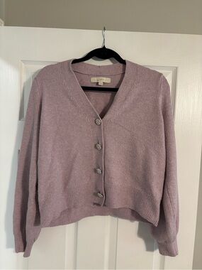 LOFT Light Purple V-Neck Button Cardigan